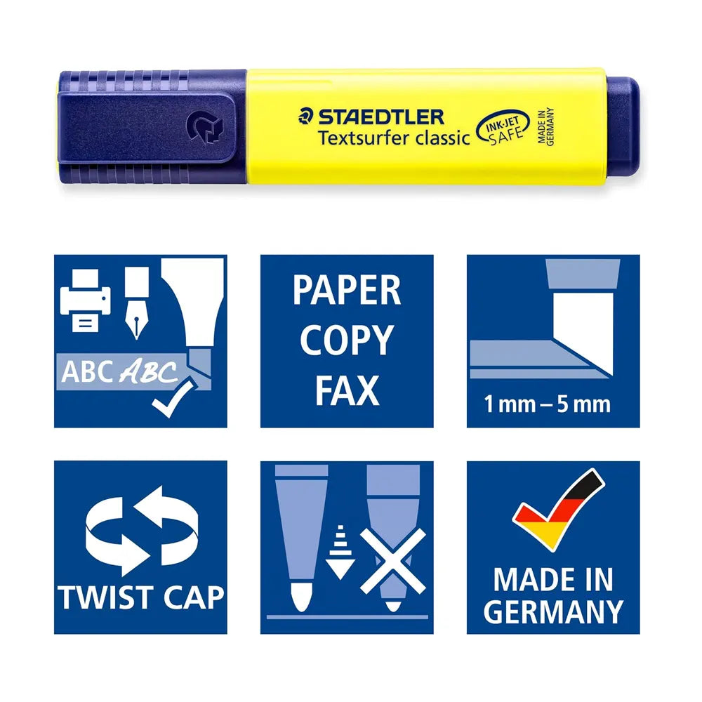 Staedtler Textsurfer Classic 364 WP4 Fluorescent Highlighters - Pack of 4