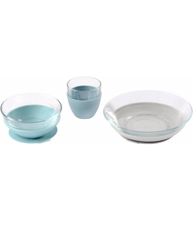 Béaba Coffret Repas Verre Jungle - Bleu & Gris