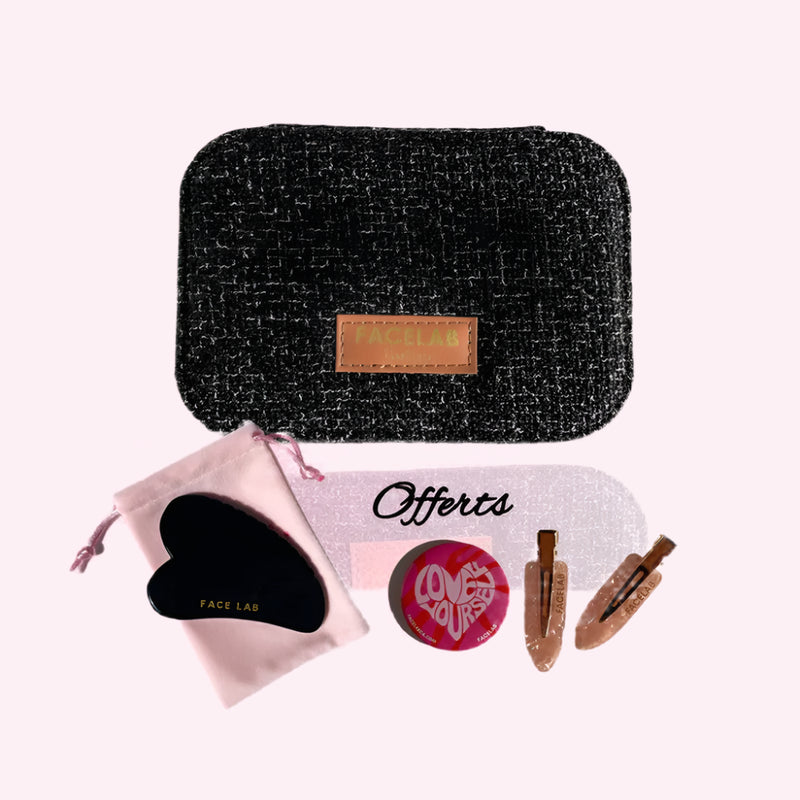 Facelab Estuche Gua Sha de corazón texturizado - Obsidiana negra