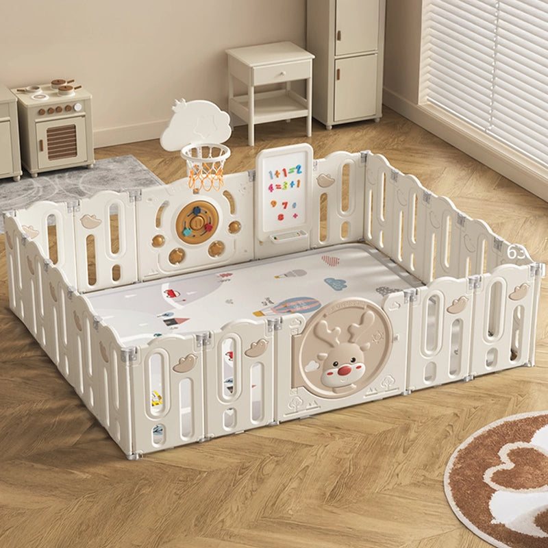 Playpen (190x228cm) Foldable Fence 18+2 with Basketball Hoop + Drawing Board + Mat - Deer
