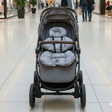 BébéYo Coussin de Poussette - Marine à Lignes Blanc