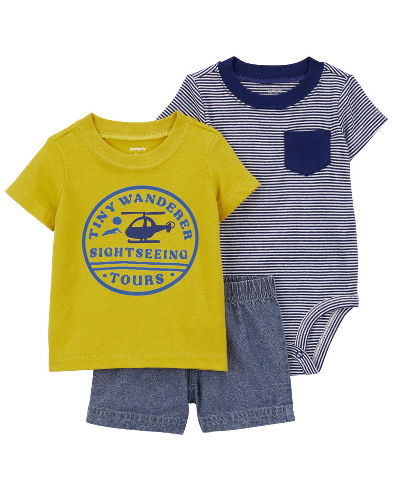 Ensemble 3 Pièces Short Carter's - Bleu & Jaune