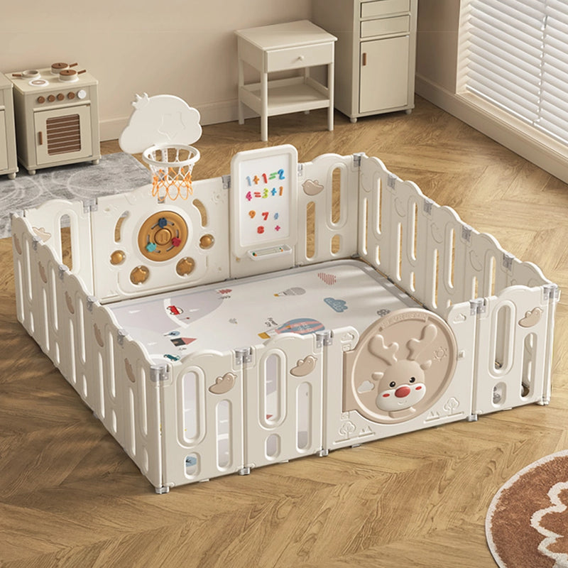 Playpen (190x196cm) Foldable Fence 16+2 with Basketball Hoop + Drawing Board + Mat - Deer