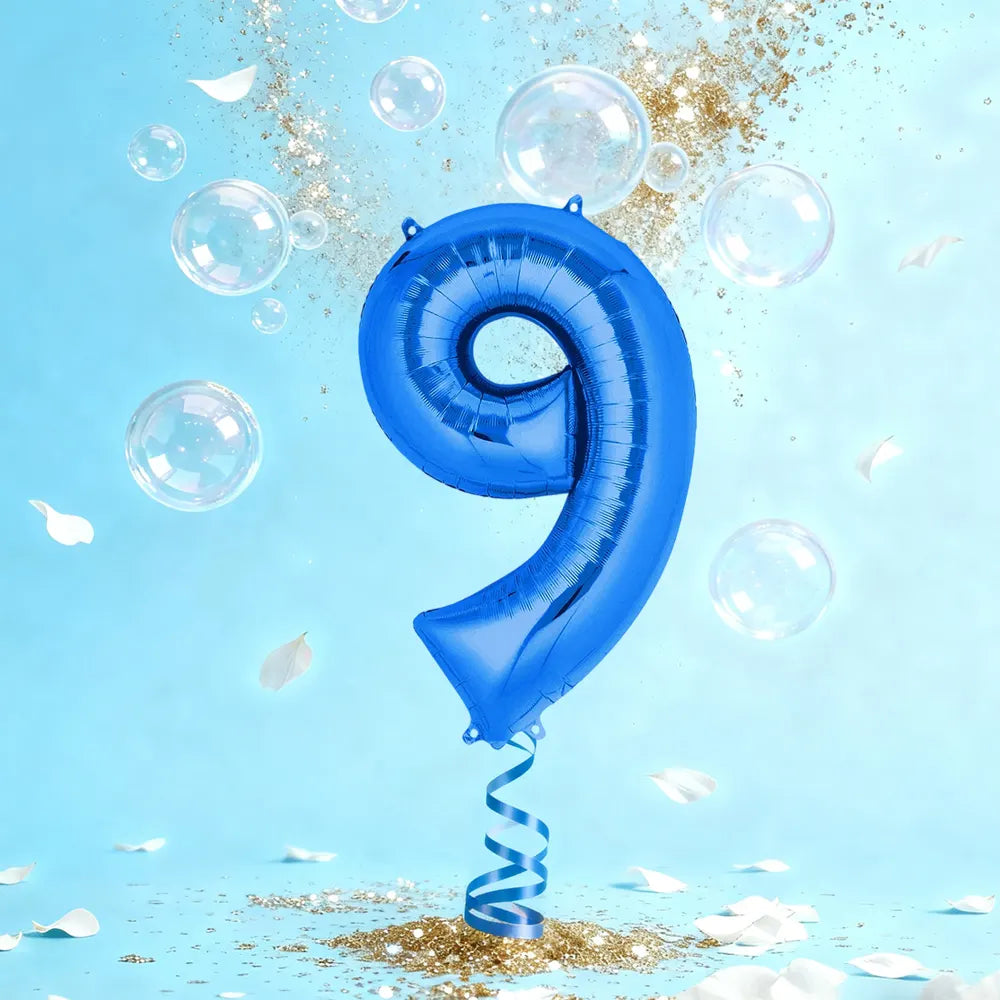 Blue Aluminum Number 9 Balloon – 86cm