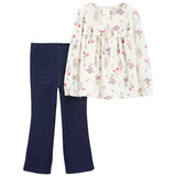 Ensemble 2 pièces enfant : haut à manches longues floral et pantalon évasé