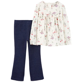 Ensemble 2 pièces enfant : haut à manches longues floral et pantalon évasé