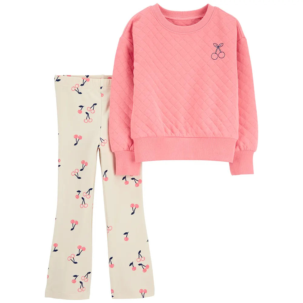 Ensemble 2 pièces enfant : pull en maille double motif cerise et legging évasé