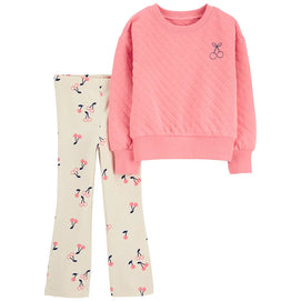 Ensemble 2 pièces enfant : pull en maille double motif cerise et legging évasé