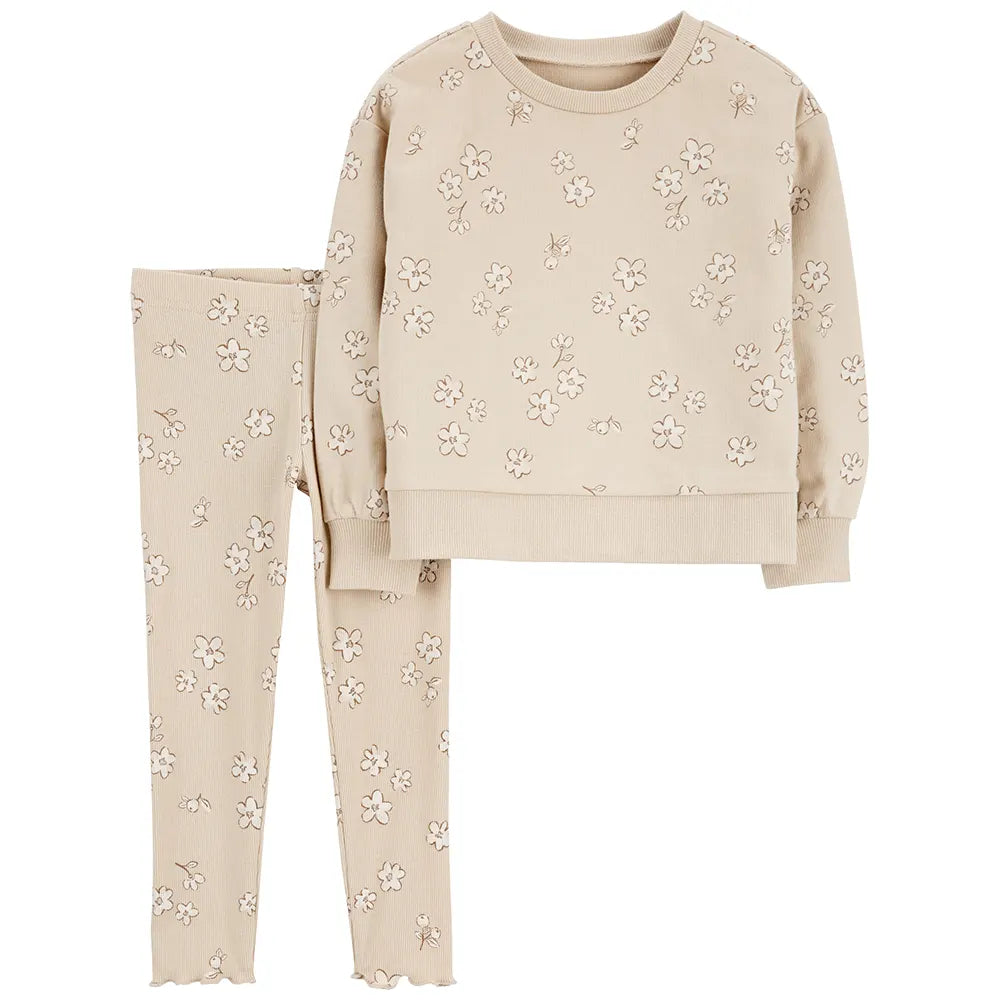 Ensemble 2 pièces enfant : pull floral et legging extensible
