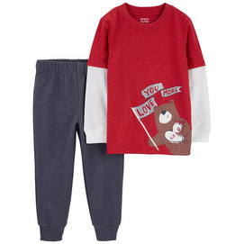 Ensemble 2 pièces enfant : pull en polaire motif ours et pantalon