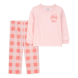 Pyjama 2 pièces enfant : haut thermique et bas en polaire à carreaux