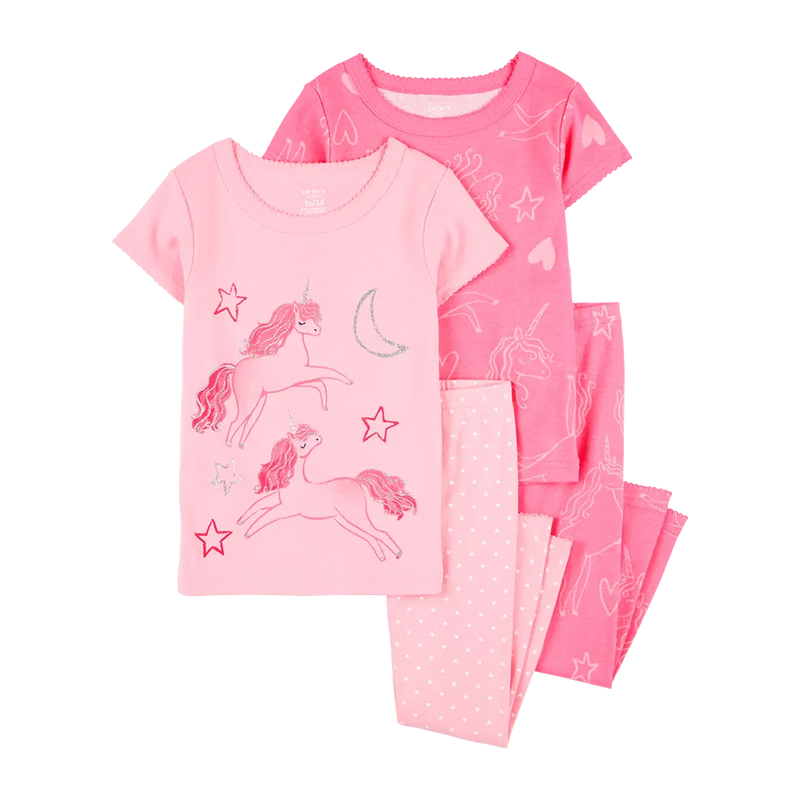 كارترز بيجامة قطنية من 4 قطع للبنات - وحيد القرن