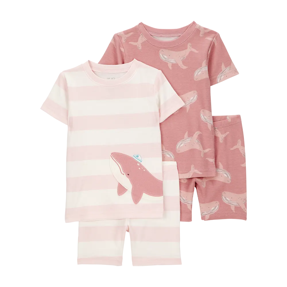Pyjama 4 pièces baleine rayé fille - 100% Coton