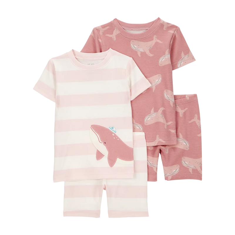 بيجامة مخططة من 4 قطع للبنات من كارترز - حوت