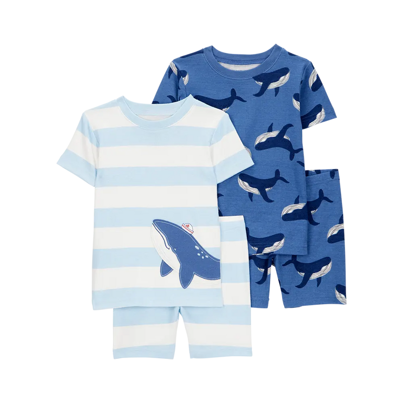 بيجامة مخططة من 4 قطع للأولاد من كارترز - حوت