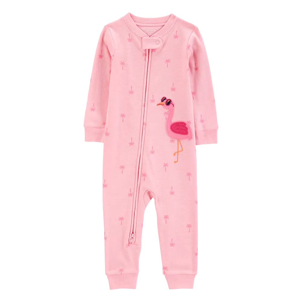 Pyjama 1 pièce sans pieds flamant rose fille - Coton