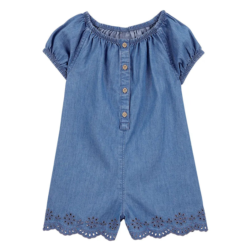 Mameluco de algodón con botones para niña Carter's - Chambray