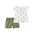 Ensemble haut fleuri et short fille - Vert