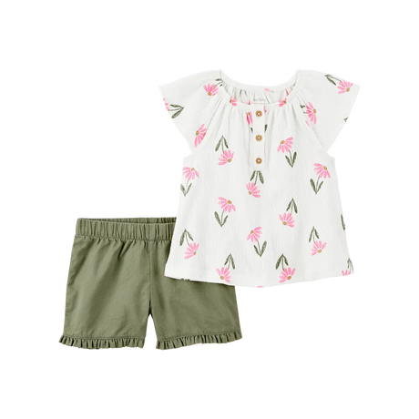 طقم توب وشورت للبنات من كارترز - أخضر بنقشة الزهور