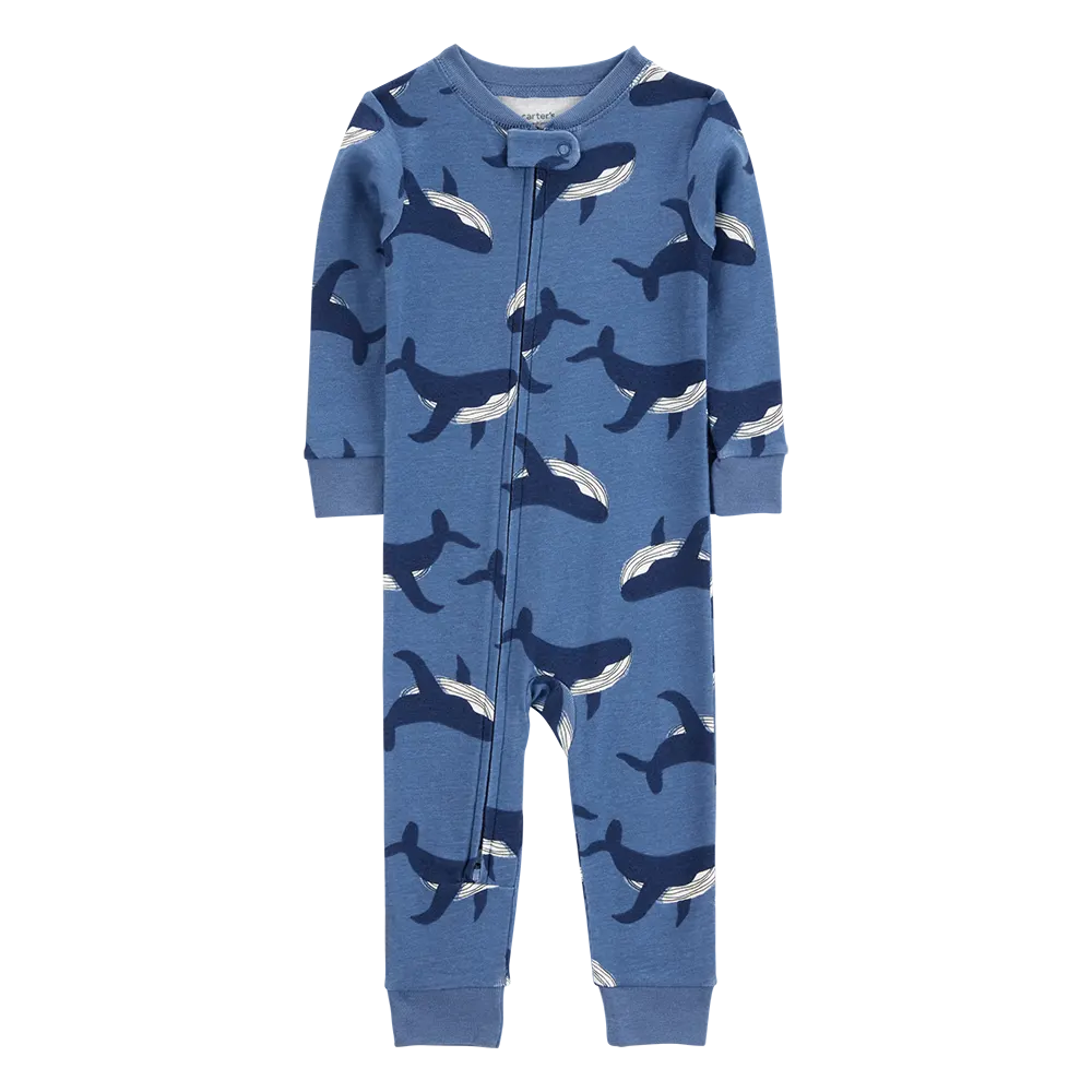 Pyjama 1 pièce sans pieds baleine garçon - Coton