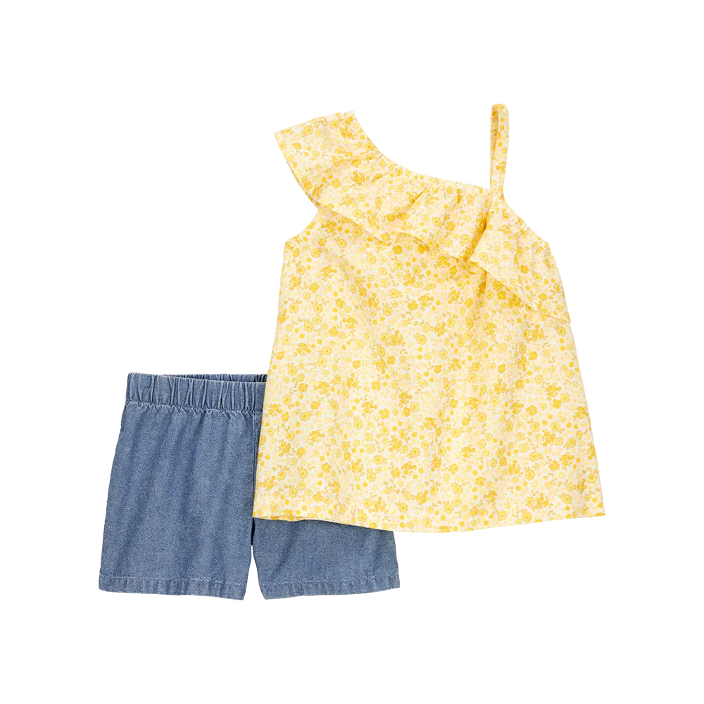Ensemble débardeur et short fleuri fille