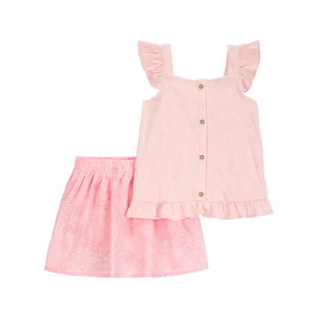 طقم توب وتنورة شورت للبنات من كارترز - وردي