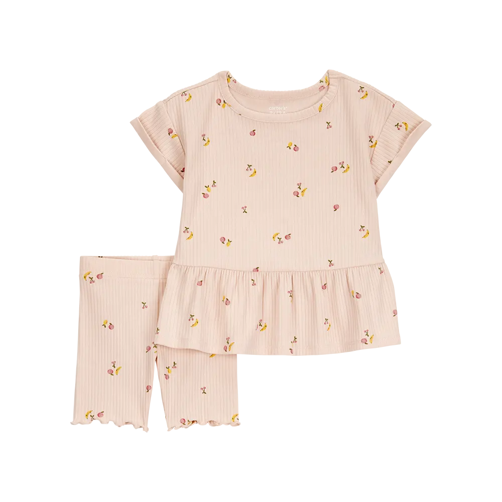 Ensemble t-shirt et short cycliste fleuri fille