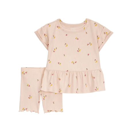 طقم تي شيرت وشورت دراجات للبنات من كارترز - بنقشة الزهور