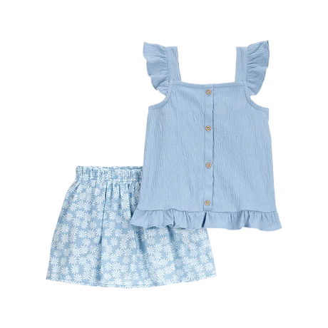 طقم توب وتنورة شورت للبنات من كارترز - بنقشة زهور زرقاء
