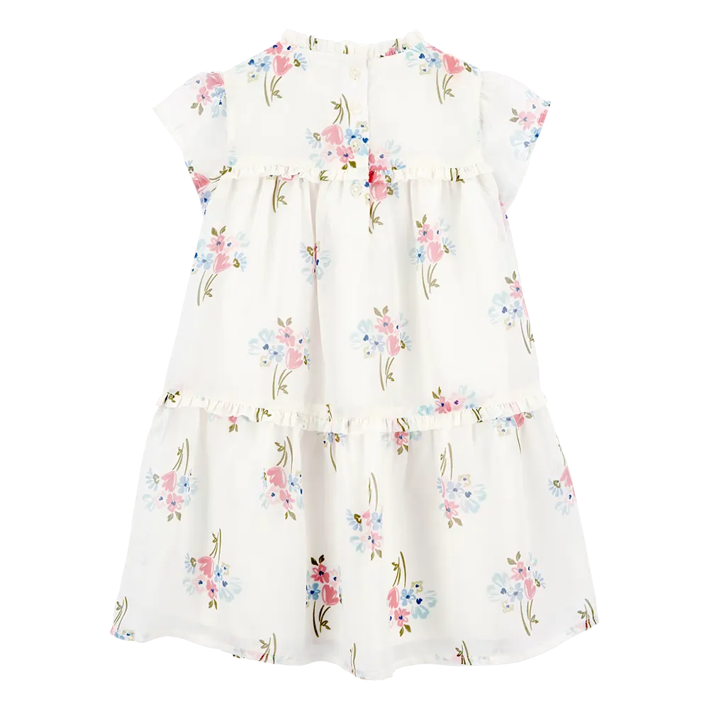 Robe étagée florale à manches courtes pour fille