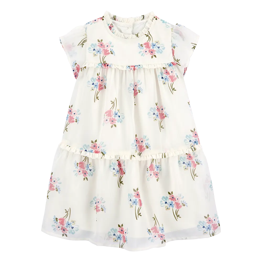 Robe étagée florale à manches courtes pour fille