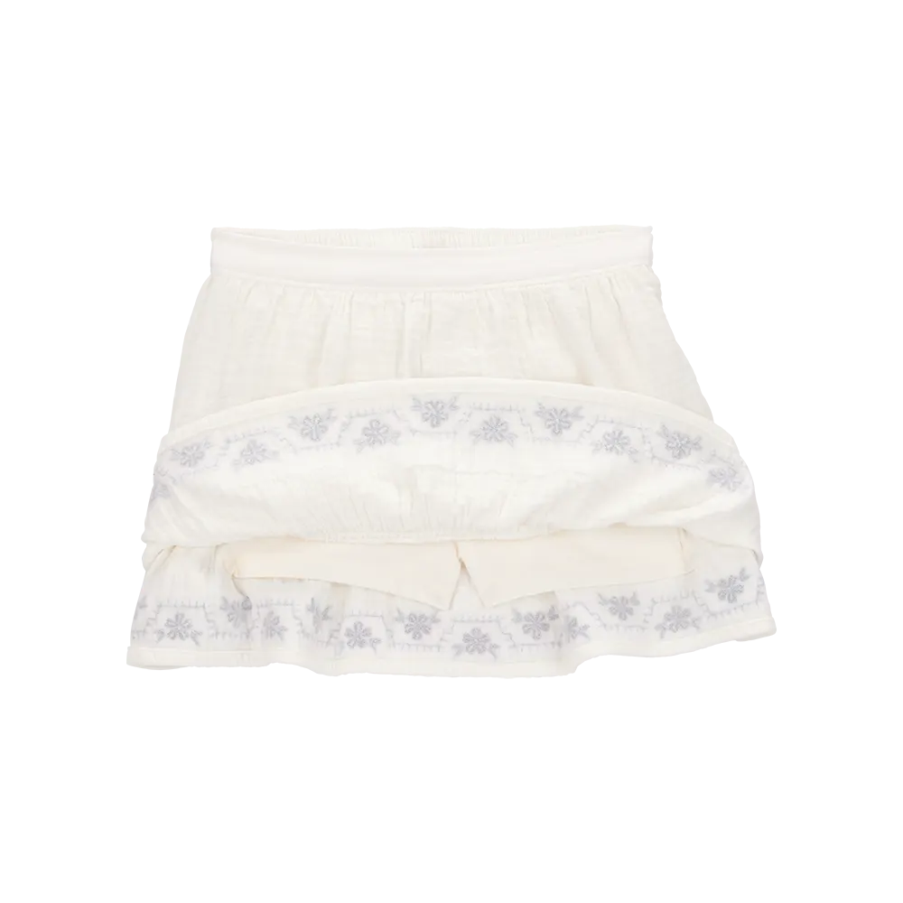 Jupe-short en gaze brodée florale fille - Ivoire