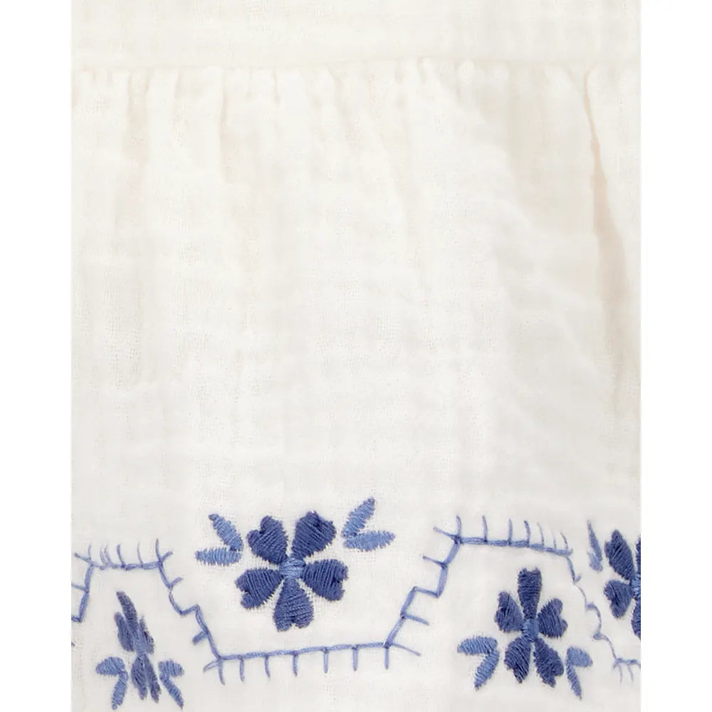 Jupe-short en gaze brodée florale fille - Ivoire
