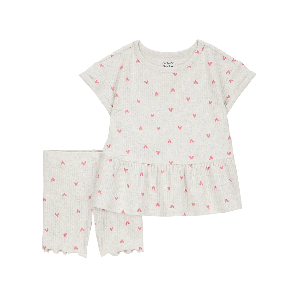 Ensemble t-shirt et short cœur fille - Gris