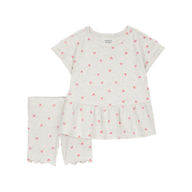 Ensemble t-shirt et short cœur fille - Gris