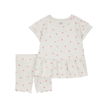 طقم تي شيرت وشورت بقلوب للبنات من كارترز - رمادي