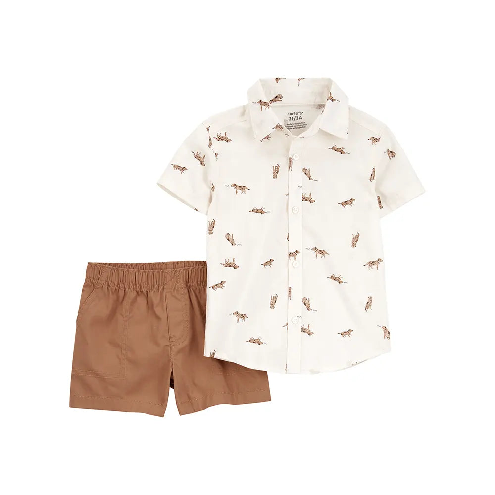 Ensemble chemise et short chien pour garçon - Coton