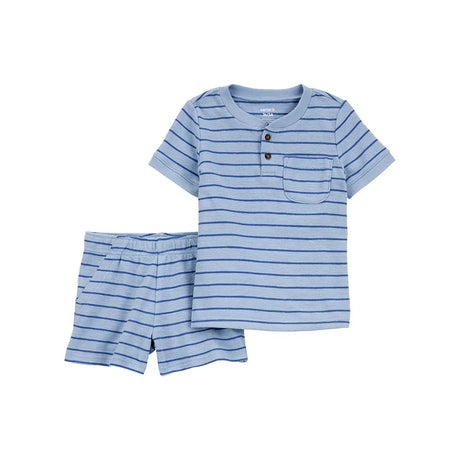 Camiseta Henley a rayas y short para niño Carter's - Azul