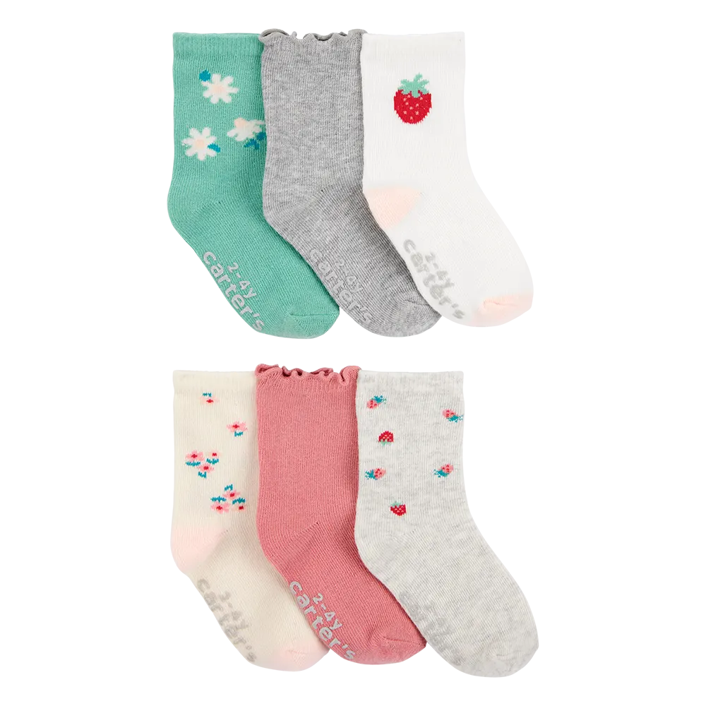 Lot de 6 paires de chaussettes florales fille