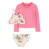 لباس سباحة من 3 قطع مضاد للأشعة فوق البنفسجية للبنات من كارترز - بنقشة زهور وردية