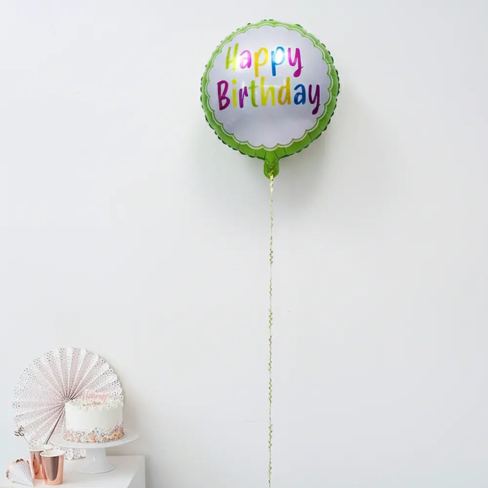 Round Green Happy Birthday Aluminum Balloon - 45cm