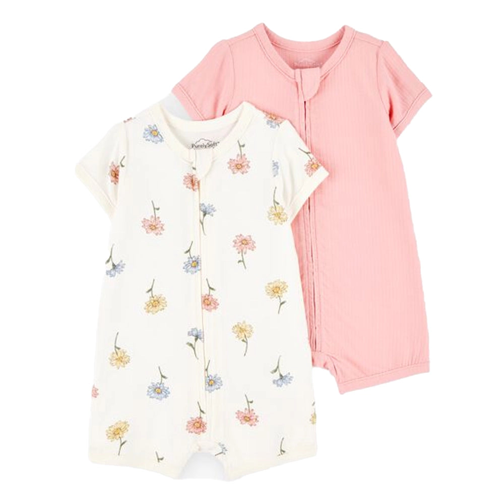 Lote de 2 Mamelucos con Cremallera PurelySoft para Bebé Niña Carter's - Rosa y Flores
