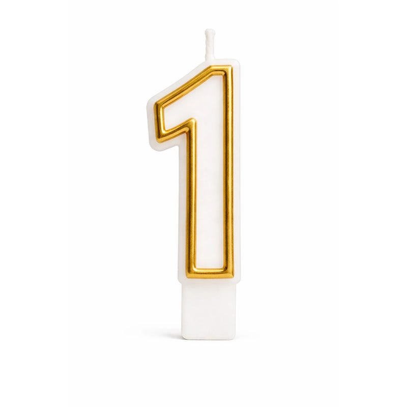 Vela en Forma de Número 1 - Dorado y Blanco