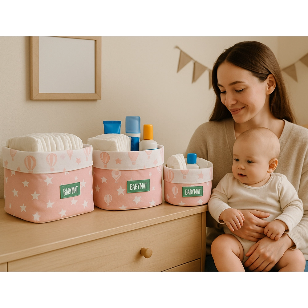 Lot de 3 Paniers Babymat - Montgolfière Rose
