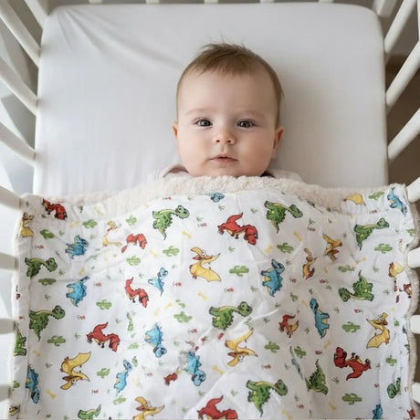 BébéYo Couverture Double Face Blanc Cassé - Dinosaures