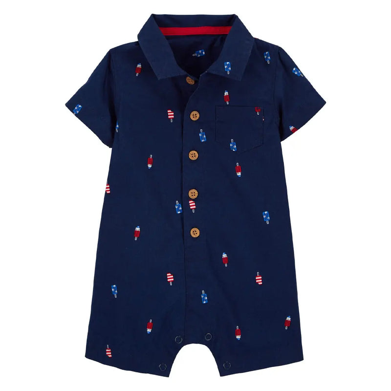 Carter's Poplin Romper - Blue Popsicle