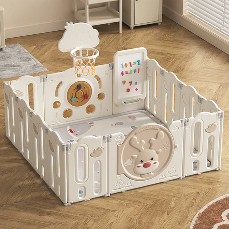 Playpen (152x158cm) Foldable Fence 12+2 with Basketball Hoop + Drawing Board + Mat - Deer