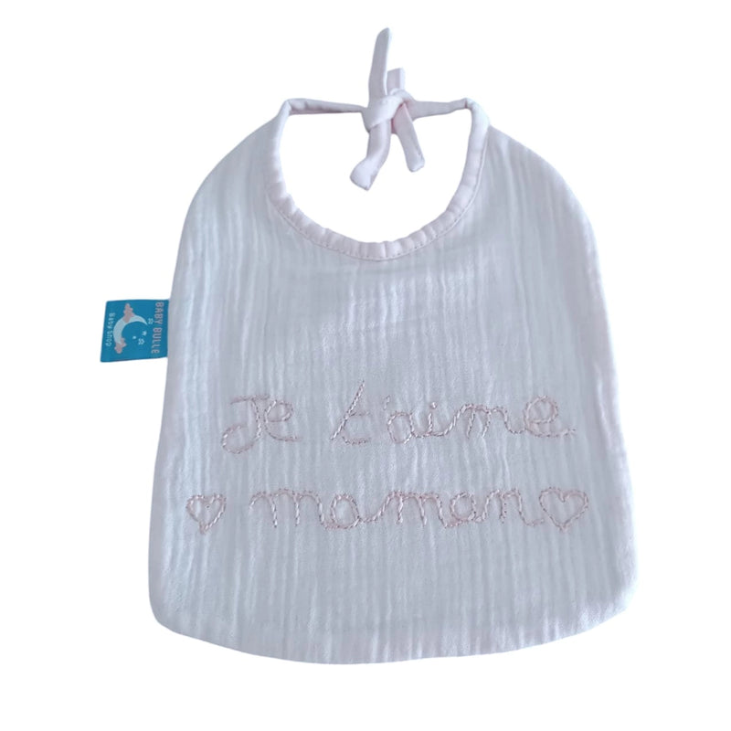Baby Bulle Embroidered Bib - Pale Pink