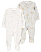 Lot de 2 Grenouillères 2-Way Zip En Coton Bébé Carter's - Blanc & Gris