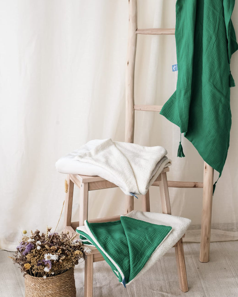 Baby Bulle Couverture en Coton Bio - Vert & Blanc